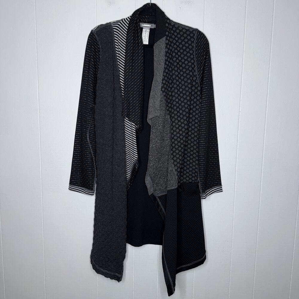 Alembika Women’s Mixed Media Cardigan Sweater Lagenlook Black Gray Size 1